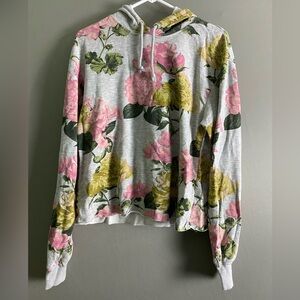 H&M Floral Gray Hoodie with Pink and Yellow Details